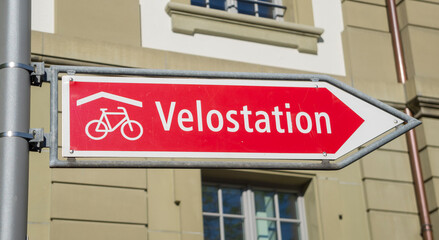 Signboard for bicycle station in Zurich, Switzerland