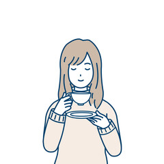 お茶を飲む女性　リラックス