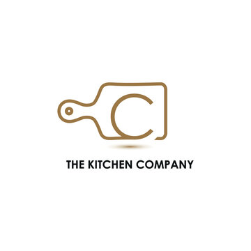 Kitchenware, Kitchen Utensils Business Logo Concept With Cutting Board And Initial C Letter Template	