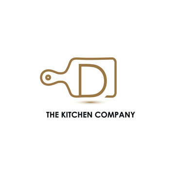 Kitchenware, Kitchen utensils business logo concept with cutting board and initial D letter template	