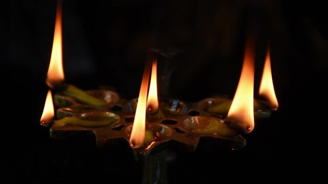 Aarti Deepam or Panch Diya or panchamugha deepam or Panch Diya Aarti Deepak oil or ghee lamps for worship and niranjana
