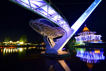 S Bridge, Astana and State Legislative Building at night, Kuching, Sarawak