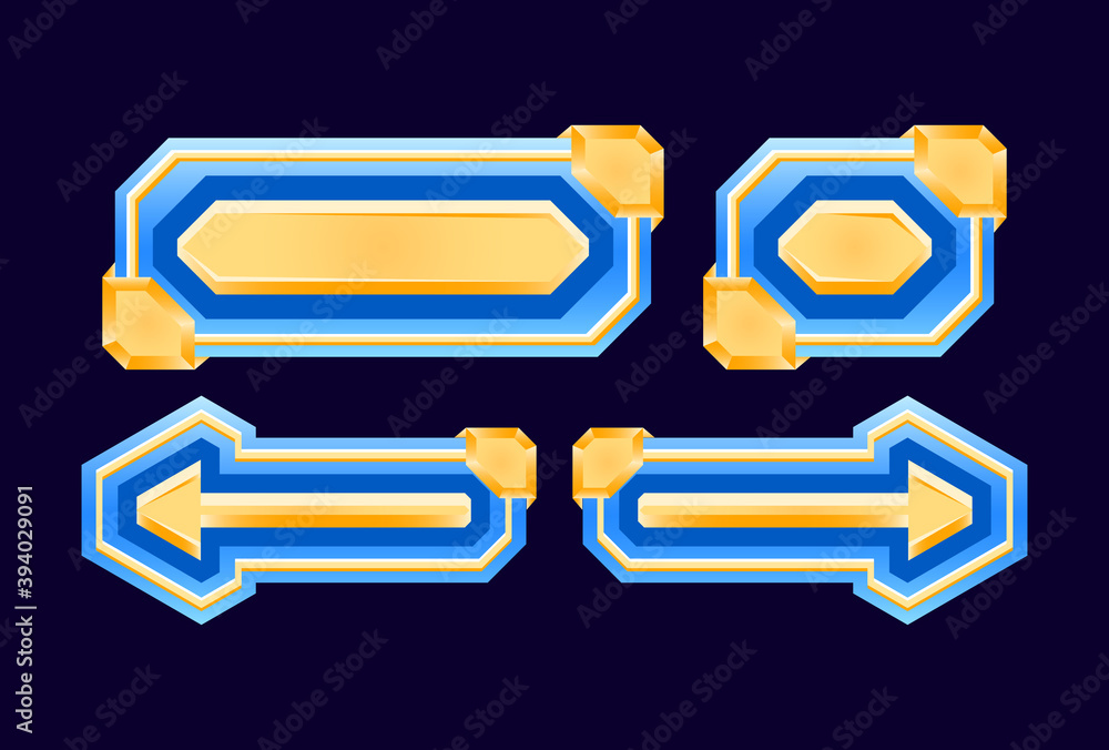 Poster set of game ui diamond and golden button for gui asset elements vector illustration