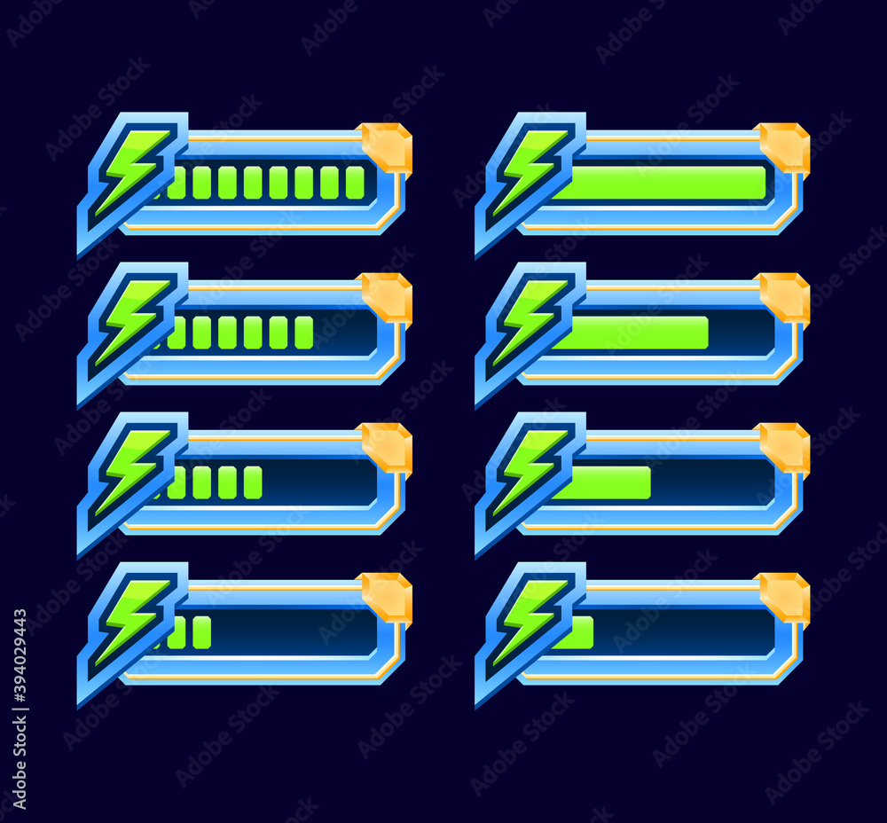 Fototapete set of game ui animate from low to full indicator energy, stamina bar for gui asset elements vector 