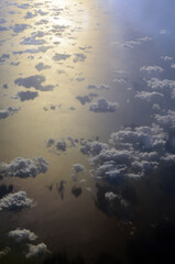 Fototapeta premium Sun reflection in Mediterranean from airliner. Flight from Kiev to Sharm El Sheikh, Egypt.
