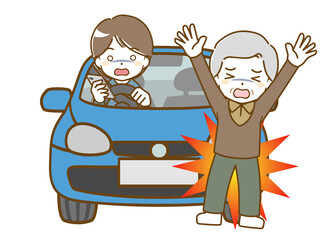 運転中によそ見して老年男性にぶつかる男性