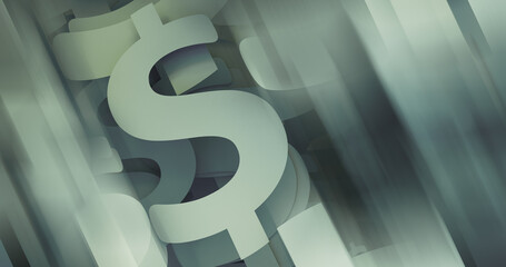Dollar sign close up, 8k background. Template for presentations, headers, wallpaper and various business designs. Place for text. Zinc, silver white, dark gray and a little dusty blue hue colors.
