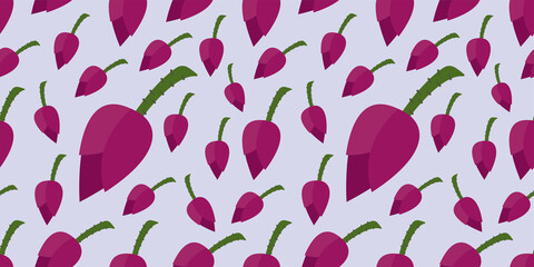 Seamless vector pattern of Blossom banana on light purple background. illustration of Banana blossom or Banana heart. Vector illustration EPS10.