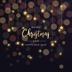 Merry Christmas and happy new year greeting card design vector with elegant gold and black color