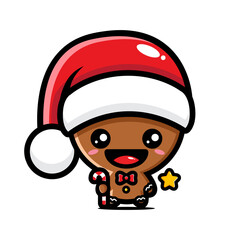 cute gingerbread character wearing santa costume