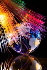 Glass Blue Globe against Fiber Optic Background
