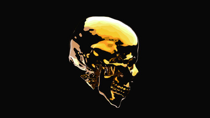 ゴールドに輝く頭蓋骨のイラスト。