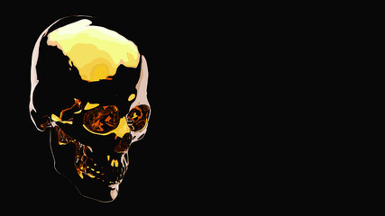 ゴールドに輝く頭蓋骨のイラスト。