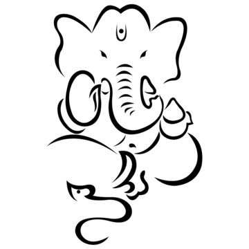 Indian elephant deity ganesh at black diwali celebration in flat style on white isolated background. Design for modern decor, textile, hindi celebration pattern, tattoo, banner, print. Vector