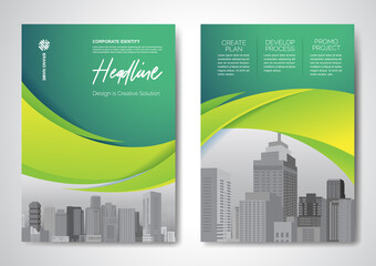 Template vector design for Brochure, AnnualReport, Magazine, Poster, Corporate Presentation, Portfolio, Flyer, infographic, layout modern with Green color size A4, Front and back, Easy to use.