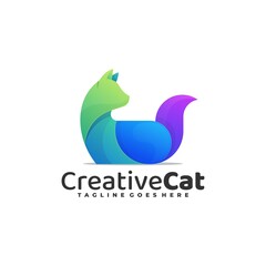 Vector Logo Illustration Creative Cat Gradient Colorful Style.