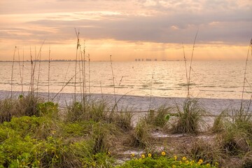Naklejka na ściany i meble Sunrise on the beach at Sanibel Island in Florida before Hurricane Ian