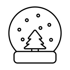 happy merry christmas snowball with pine tree line style icon