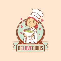 Logo Icon Girl Chef Female Cute Women Retro Delicious