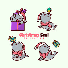CUTE GREY SEAL PLAYING WITH CHRISTMAS PRESENT