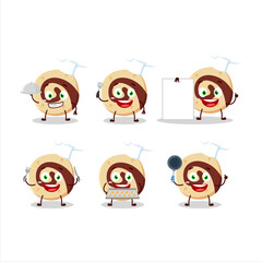 Cartoon character of spiral biscuit with various chef emoticons
