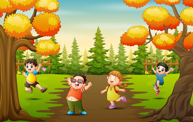 Cartoon kids having fun in the park