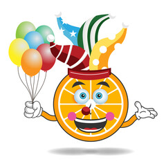 The Orange mascot character becomes a clown. vector illustration