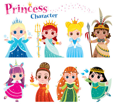Vector illustration of Cartoon cute collection princesses
