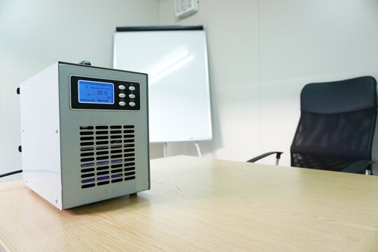 Ozone generators placed on the table in office room to cleaning and disinfection during corona-virus epidemic. (Covid 19)