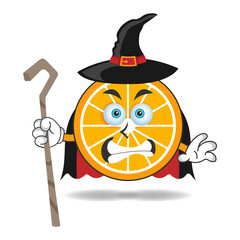The Orange mascot character becomes a magician. vector illustration