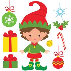 Cute Christmas elf vector cartoon illustration