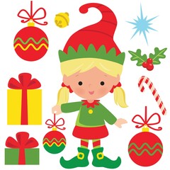 Cute Christmas elf vector cartoon illustration