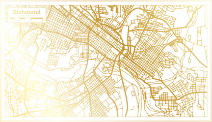 Richmond USA City Map in Retro Style in Golden Color. Outline Map.