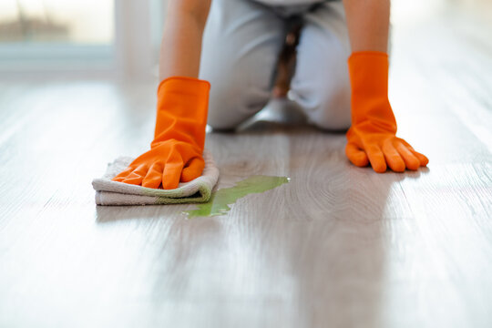 Beautiful Asian Woman Mopping The Floor