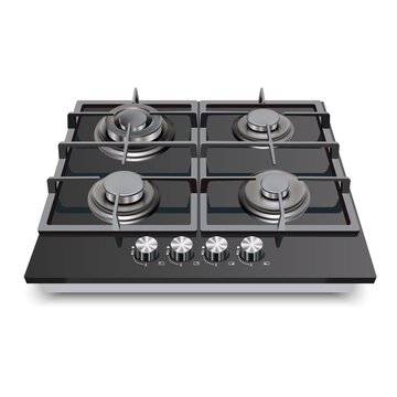 3d realistic vector kitchen appliance, gas cooking surface, cooktop.