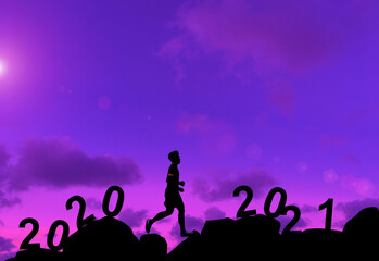 Fototapeta premium silhouette Running exercise. concept New Year's Eve welcome New Year celebration 2021.