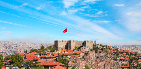 Ankara Castle with bright blue sky - Ankara, Turkey - obrazy, fototapety, plakaty