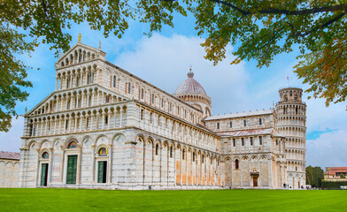 Pisa, Piazza dei miracoli, with the Basilica and the leaning tower - Italy