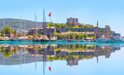 Panoramic view of Saint Peter Castle (Bodrum castle) and marina - Bodrum, Turkey