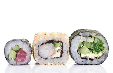 Fresh sushi on a white background