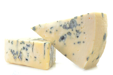 Blue cheese on white background