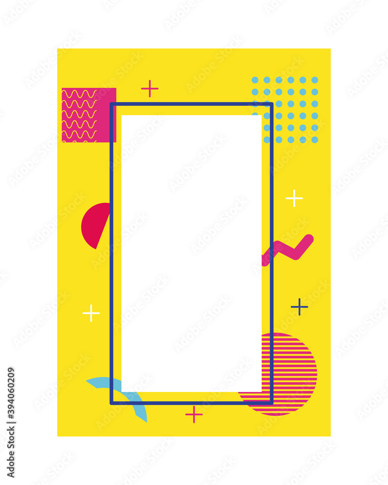 Poster yellow color memphis style background with rectangle