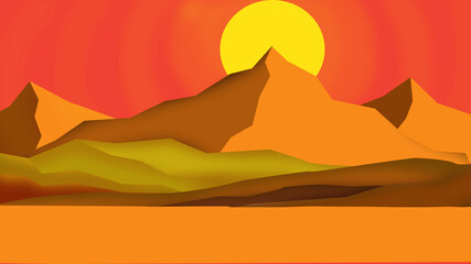 illustration of natural landscape of desert mountains, which are arid