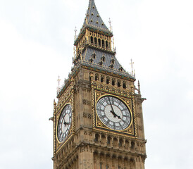 Big Ben over white cloud background. London.
