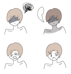 中性的なショートヘアの人物の表情パターンセット