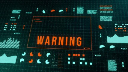 Warning message digital malfunction alert error hud hi-tech technology system failure text and sign display - computer attack virus trojan - 4k high quality animation with depth of field