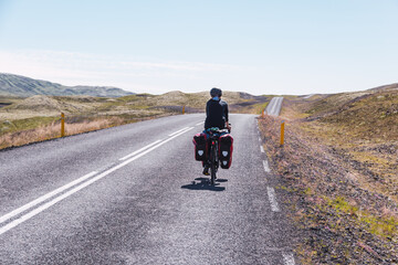 Cyclist in Iceland with saddlebags