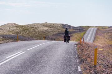 Cyclist in Iceland with saddlebags