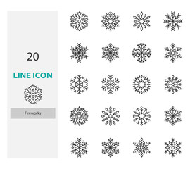 set of snowflake thin line icons, winter, christmas, snow