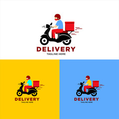 A man is riding a scooter delivery logo vector